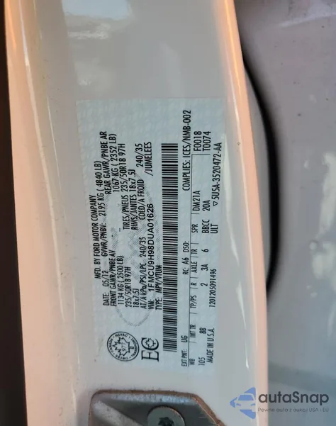 2013 Ford Escape Sel from USA, damaged, VIN 1FMCU9H98DUA01626